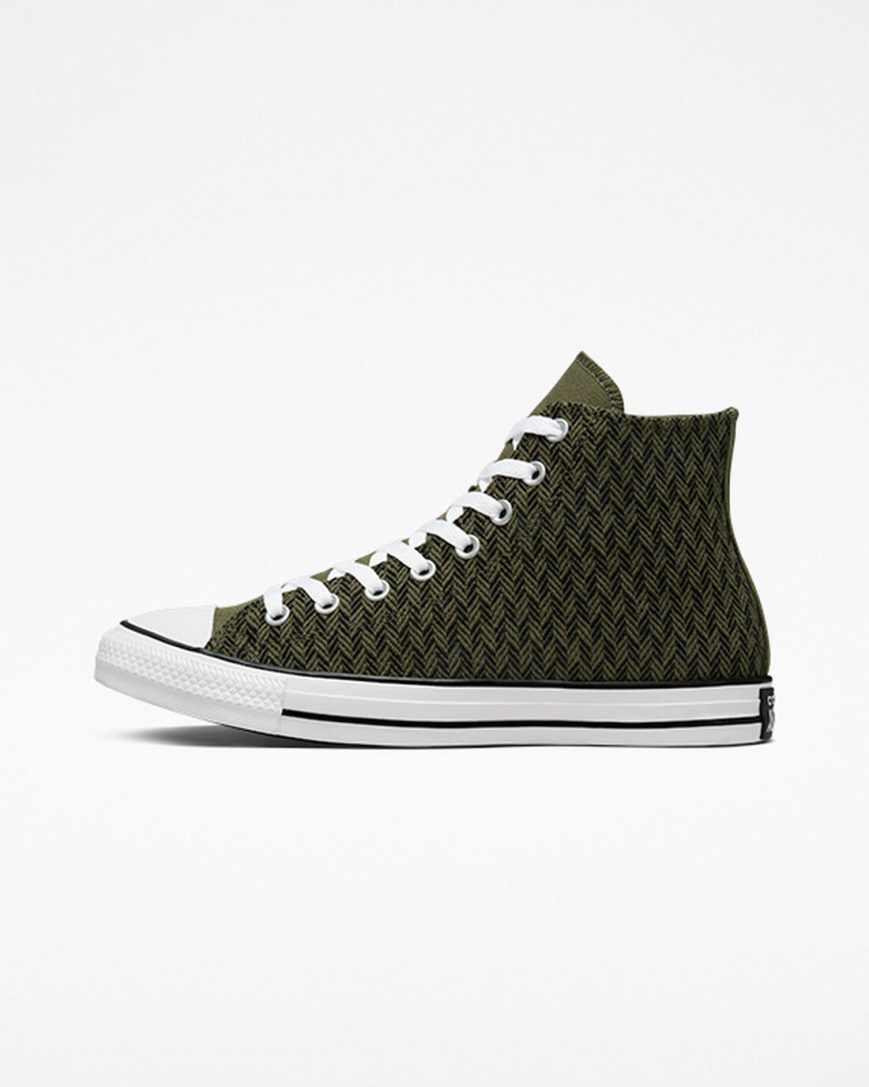 Tenisky Vysoke Converse Chuck Taylor All Star Herringbone Panske Olivovo Zelená Čierne Biele | SK AYOCR7